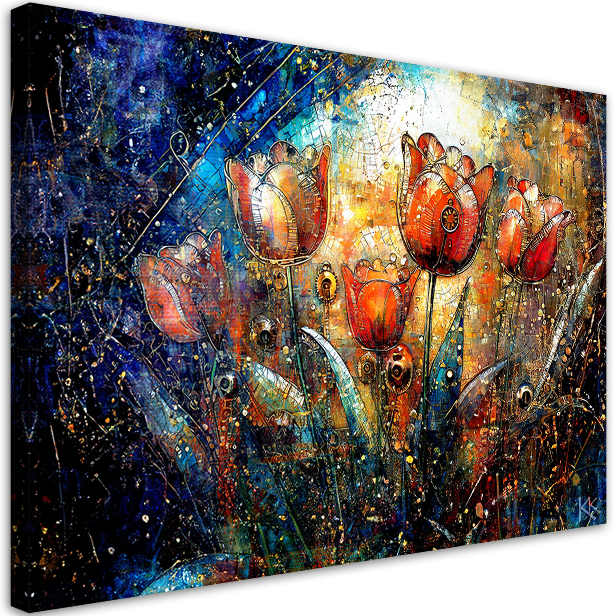 LEINWANDBILD Abstrakte bunte Blumen 100x70cm - Lila, Textil (100/70cm) - Feeby