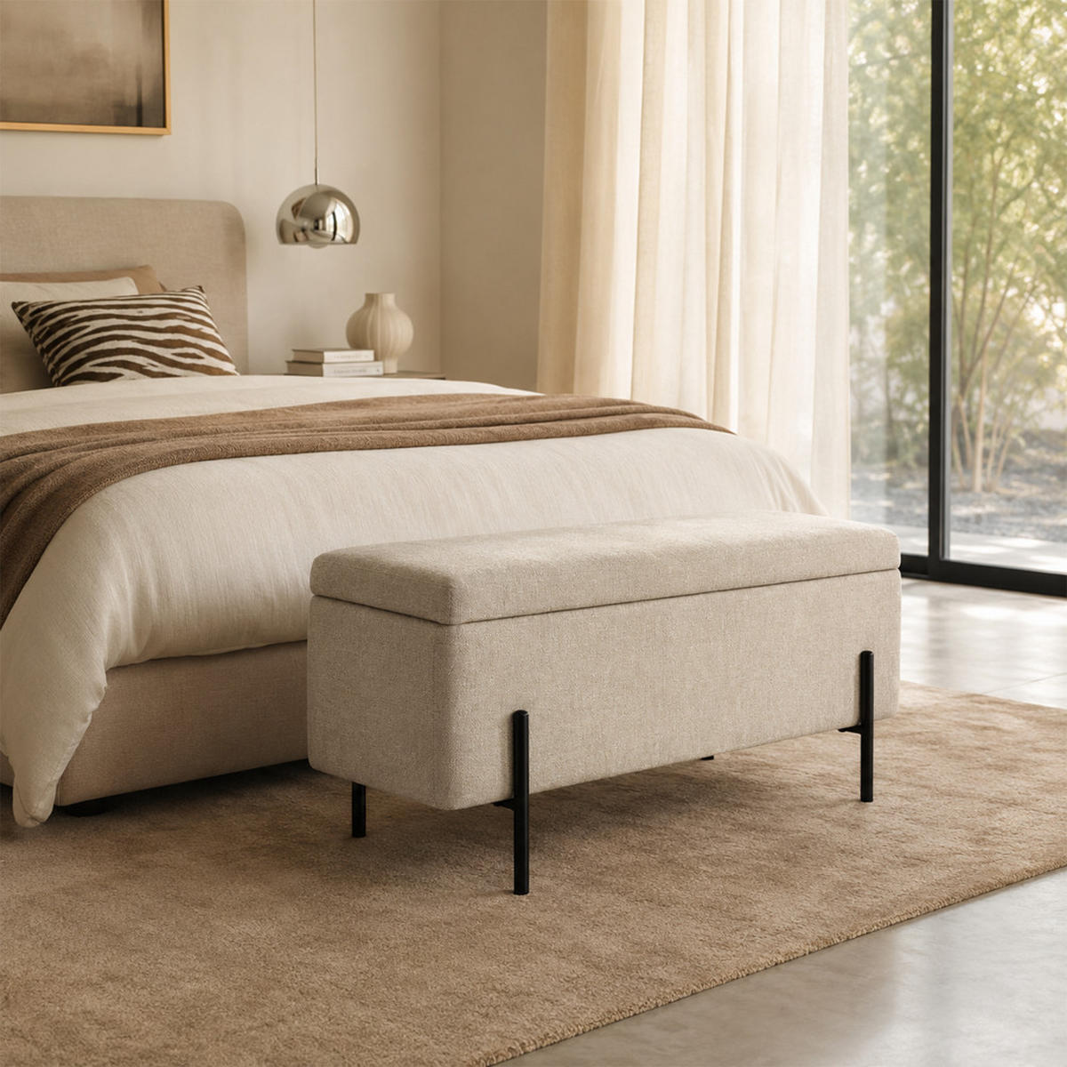 SITZBANK aus Stoff und Metall L100cm - KOS - color_beige - Beige, Textil (100/46/44cm) - Drawer