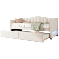 POLSTERBETT mit LED-Beleuchtung 90/200 cm in Beige mit ausziehbarem Rollbett - Beige, Textil (90/200cm) - BEAOK