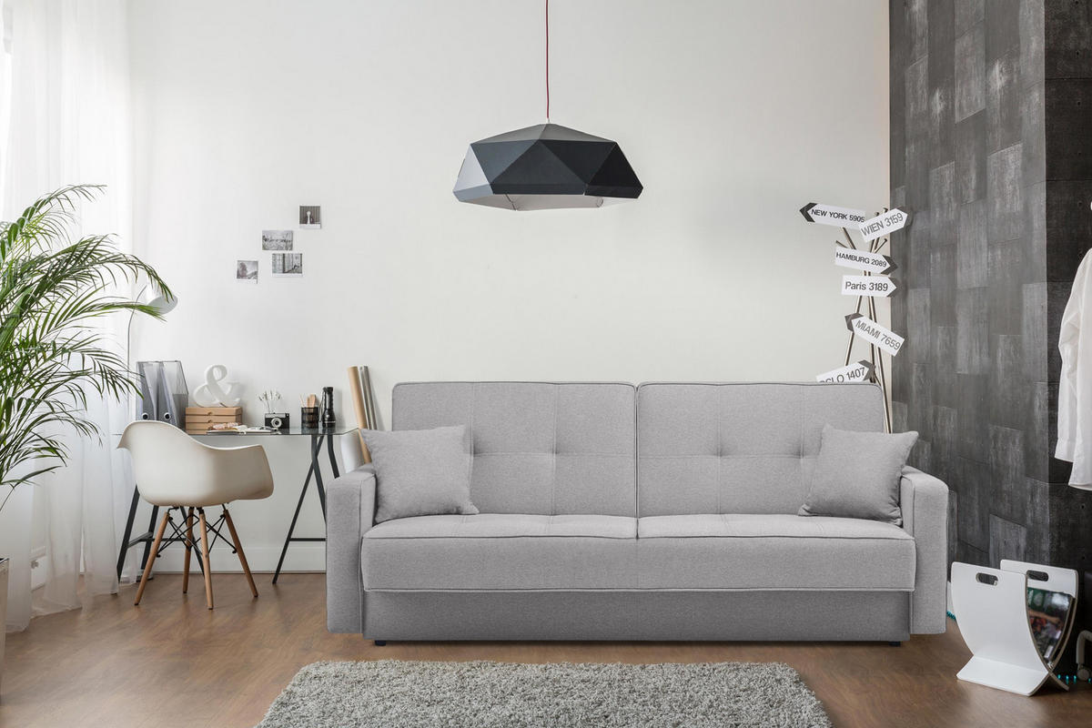 SCHLAFSOFA ORIO 3 Personen, Gewebe-Stoff, Grau - Grau, Textil (219/90/90cm) - KONSIMO®