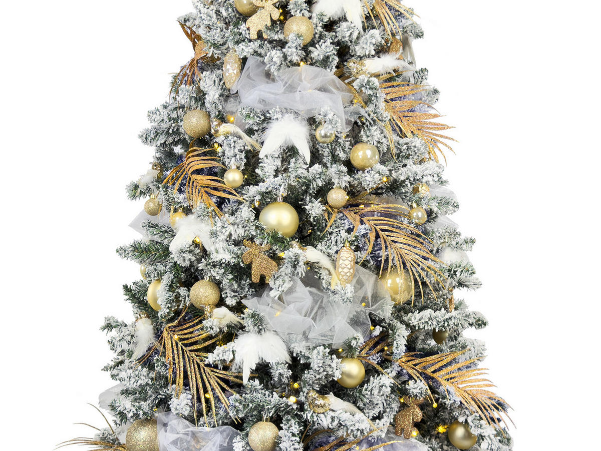 WEIHNACHTSBAUM künstlicher 240 cm, SAMTELEGANZ II, mit 203-teiligem Weihnachtsbaumschmuck, inkl. Metallständer und Aufbewahrungsbox - Champagner/Goldfarben, Kunststoff/Textil (137/240cm) - LAALU