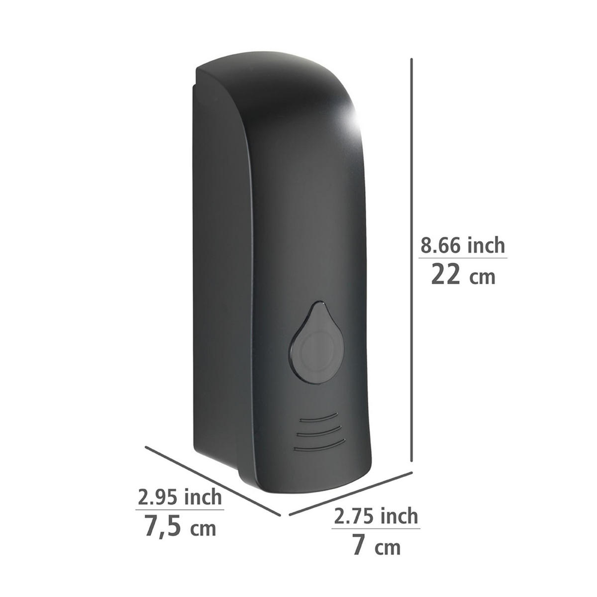 SEIFEN- und Desinfektionsmittelspender Ranera 280 ml 7,5/7/22 cm - Schwarz, Kunststoff (7/22/7.5cm) - Wenko