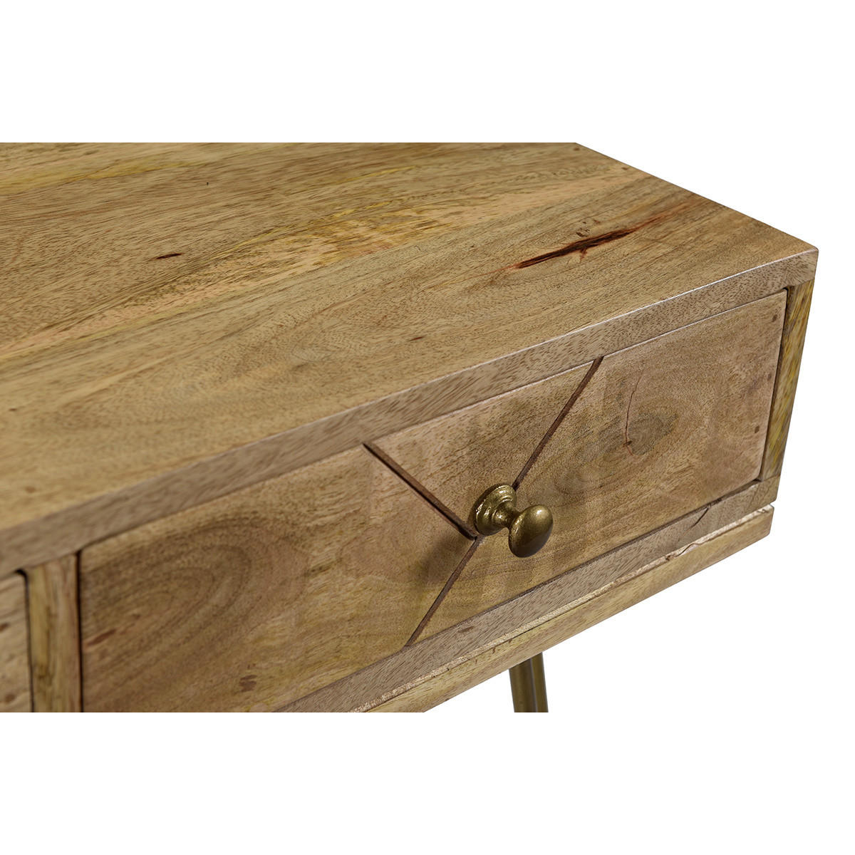 KONSOLE Graviert Mangoholz Vergoldetes Metall L120 LINIUM - Naturfarben, Holz (120/38/76cm) - Miliboo