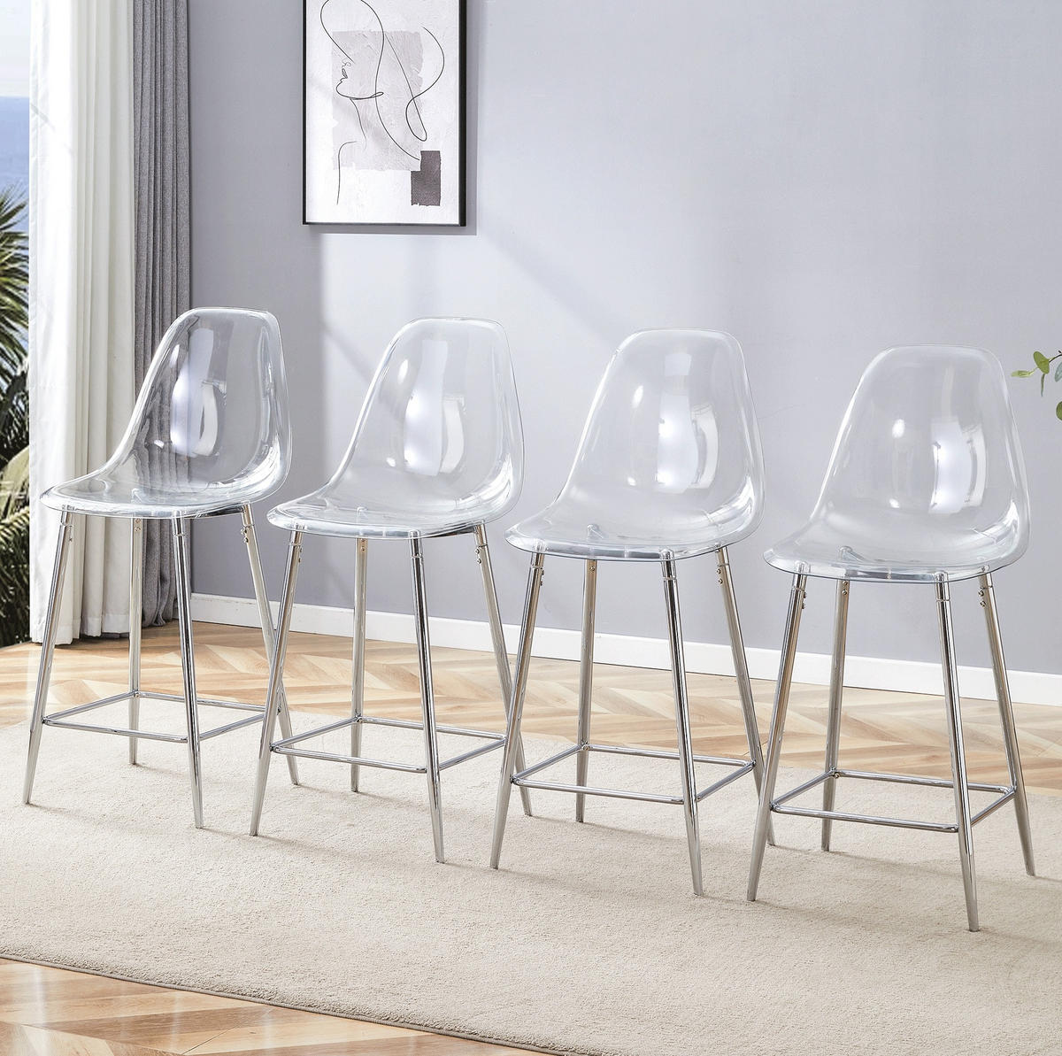 BARHOCKER 4er-Set Transparent Silber Metallgestell - Silberfarben, Metall (45/102/51.1cm) - Meubliv