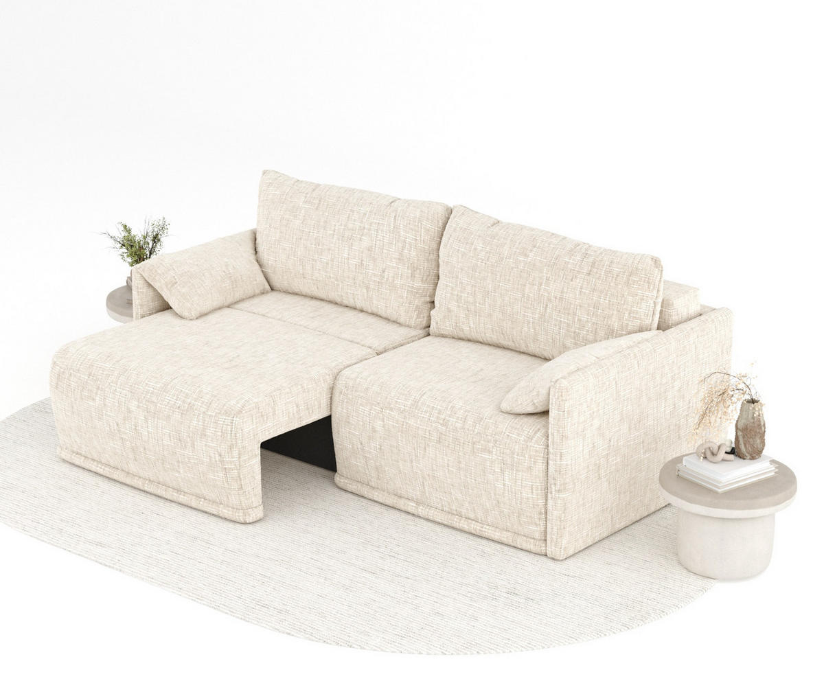 SCHLAFSOFA MIT ECKSOFA-FUNKTION Nappa Creme Webstoff - Creme/Schwarz, Holz/Holzwerkstoff (215/100/112cm) - Maison de Reve