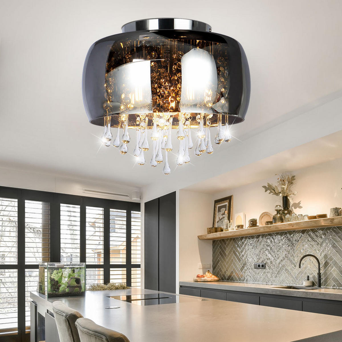 LED HÄNGELEUCHTE Kalla Chrom Klar - Silberfarben, Metall (35/35/28cm) - Globo Lighting