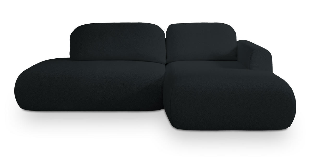 ECKSOFA NUVIRA R-S Schwarz Boucle-Stoff mit Schlaffunktion - Schwarz, Holz (274/165cm) - MASSENO