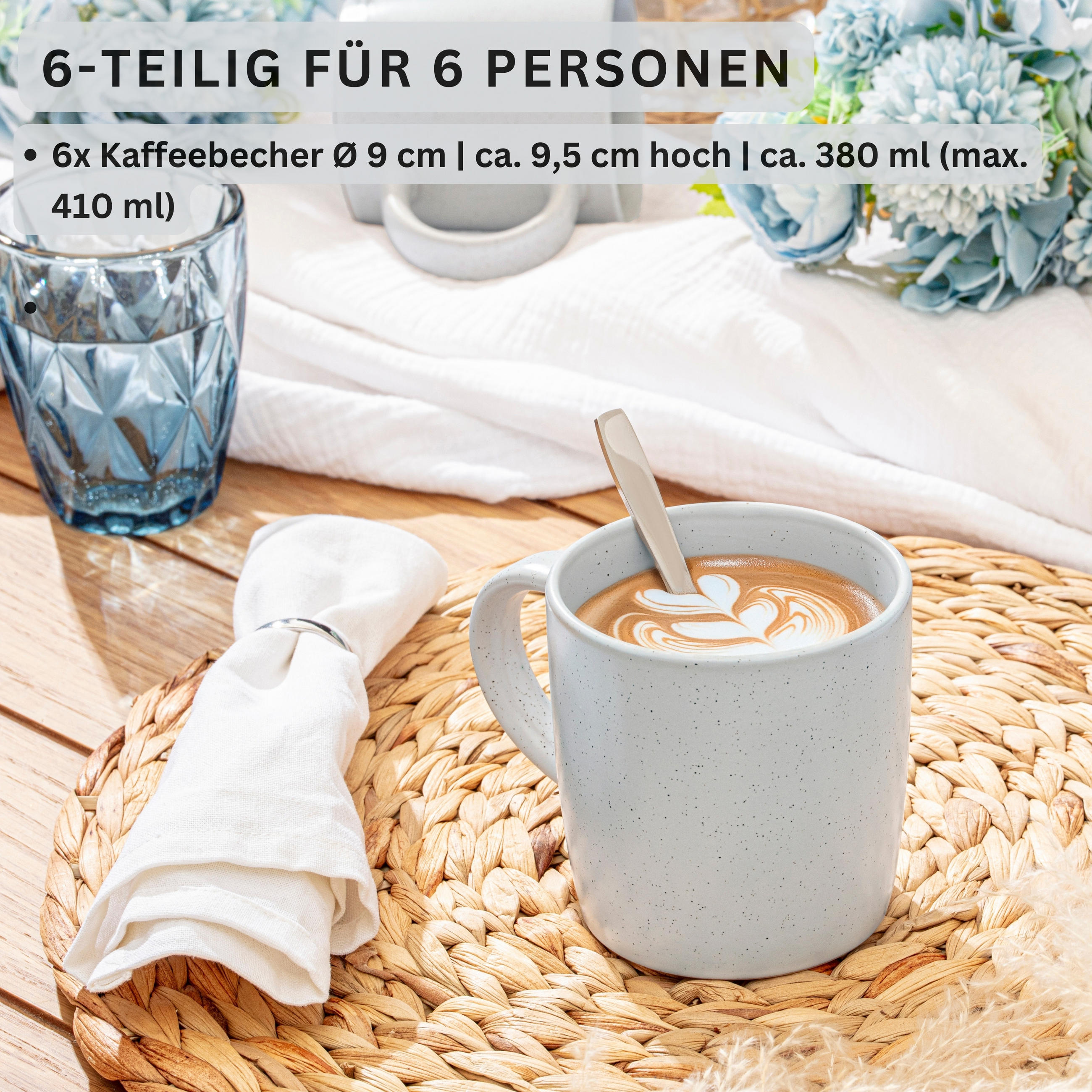 KAFFEEBECHER LEEDS FROST - 6 teilig aus Steingut - Weiß, Stein (0.38L) - Sänger