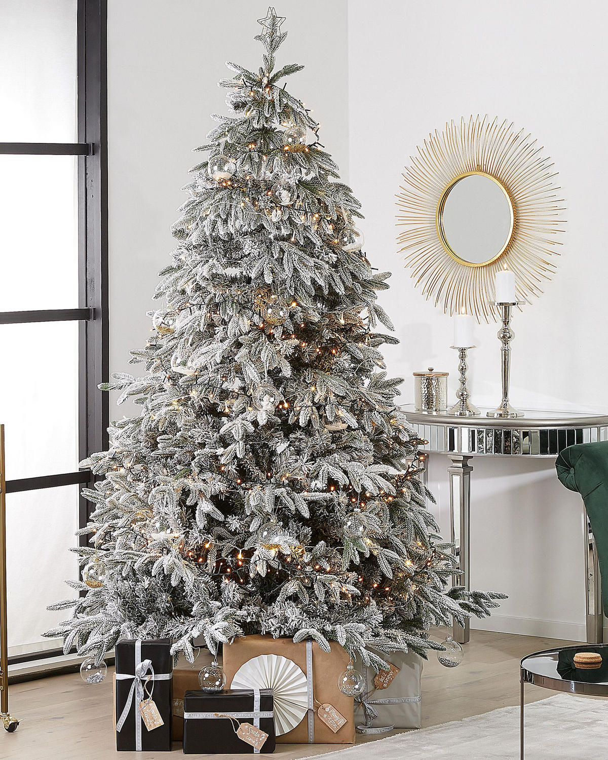 WEIHNACHTSBAUM 210 cm Weiß Bassie - Weiß, Kunststoff (210cm) - Beliani