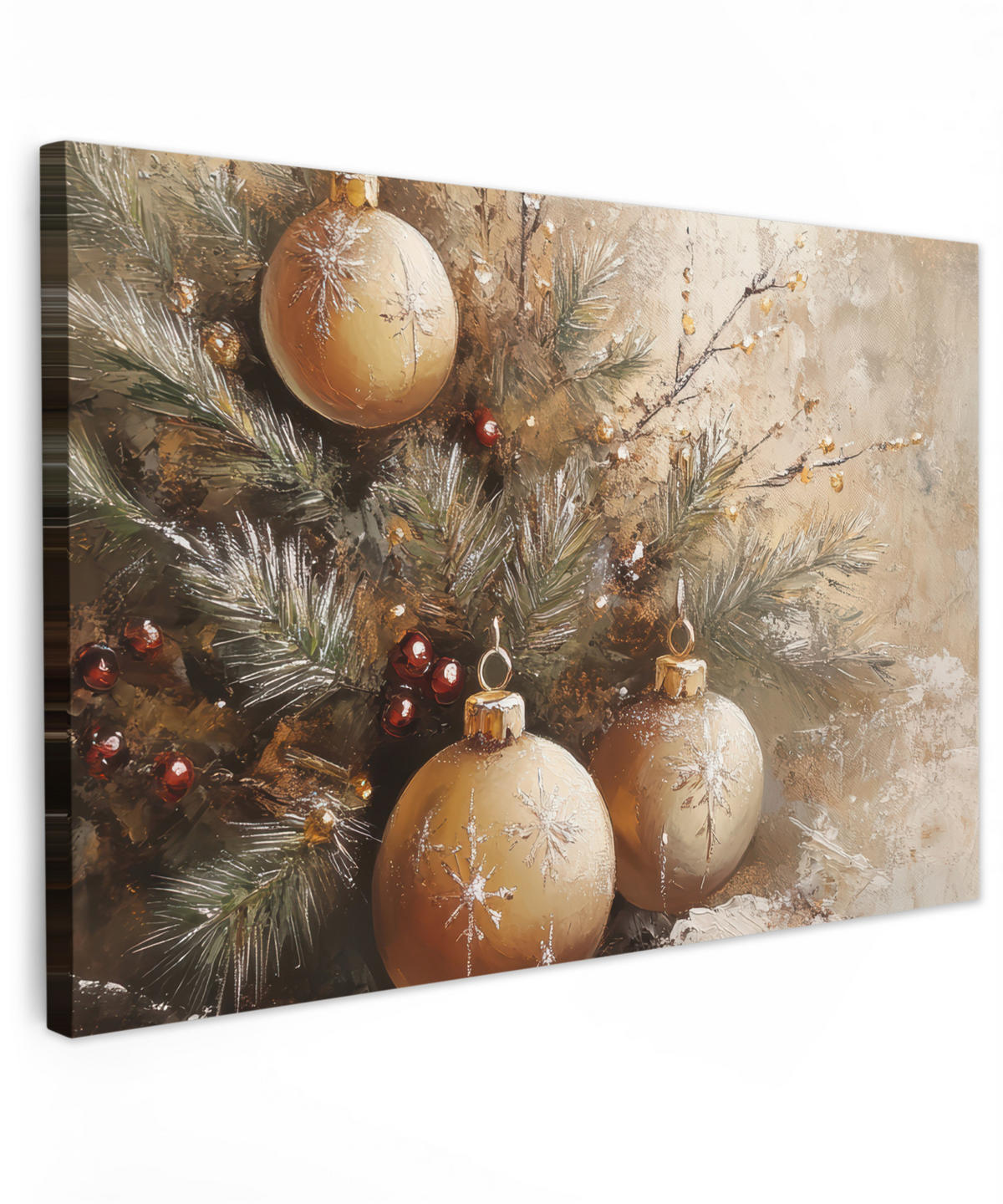 LEINWANDBILD Weihnachten - Kugeln - Beige - Gold Wanddeko 90x60 cm - Goldfarben, Textil (90/60cm) - MuchoWow