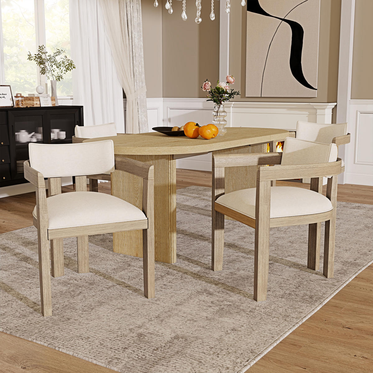 ESSZIMMERSTÜHLE 4er Holz Leinen modern Naturfarbe - Naturfarben, Naturmaterialien (60.5/78.5/57.5cm) - FLIEKS