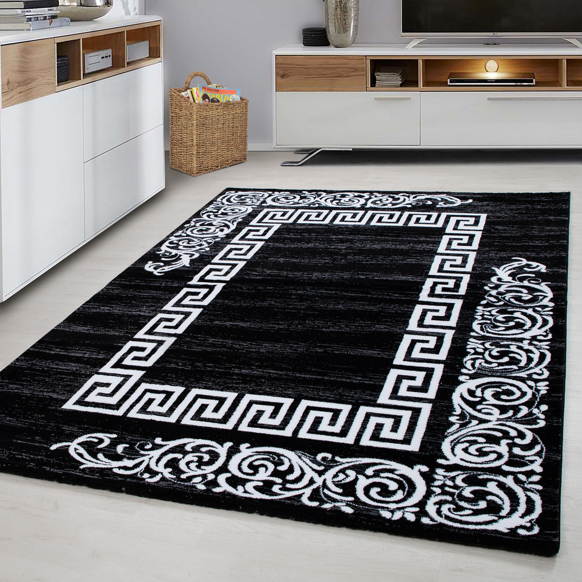 TEPPICH Kurzflor Mäander Polypropylen saugroboter Wohnzimmer Schwarz Rechteckig 120x170 - Schwarz, Textil (120/170cm) - KADIMA DESIGN