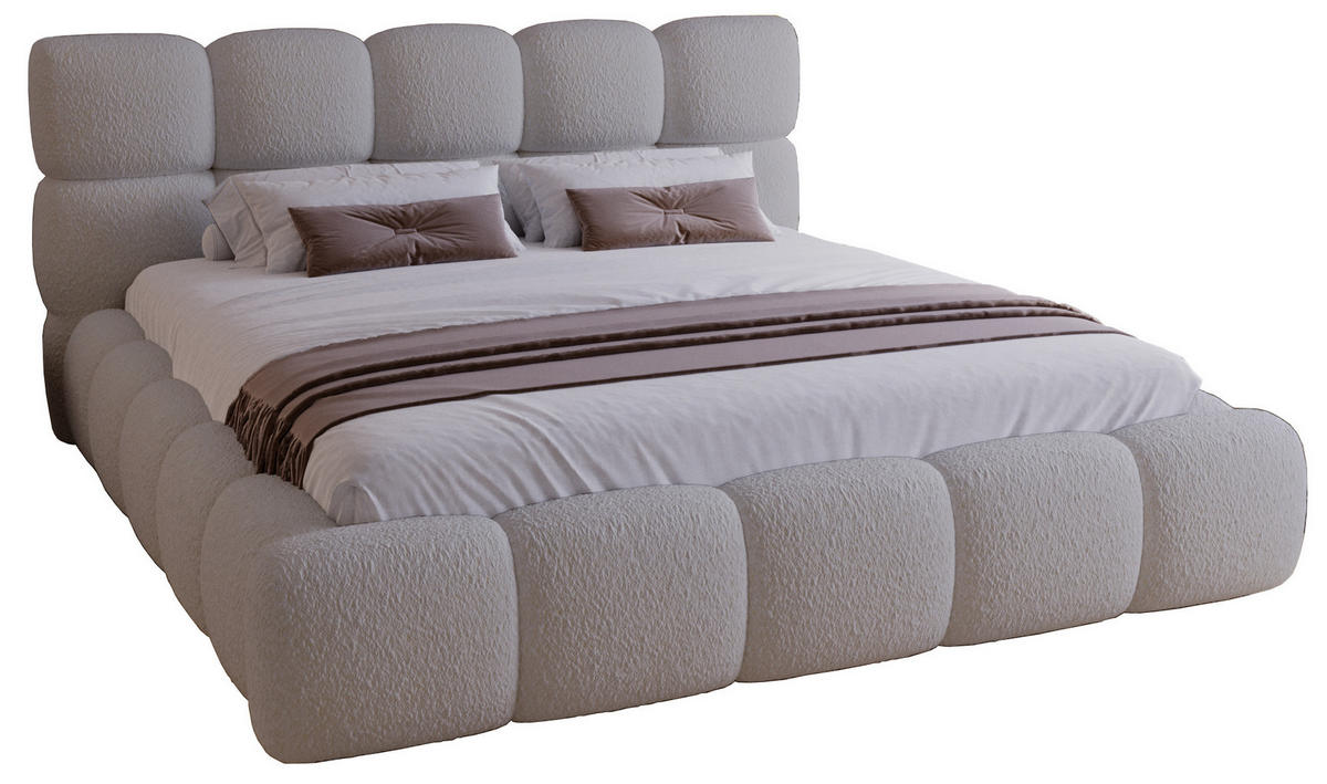 DOPPELBETT 200x200 Lucca mit Bettkasten, Stoff Bouclé, Hellgrau - Hellgrau, Holz/Textil (200/200cm) - Emporius