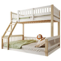 ETAGENBETT 90/200 cm + 140/200 cm, Weiß/Natur mit Leiter und Bettgitter ohne Matratze - Weiß, Holzwerkstoff (140/200cm) - MIVRAY