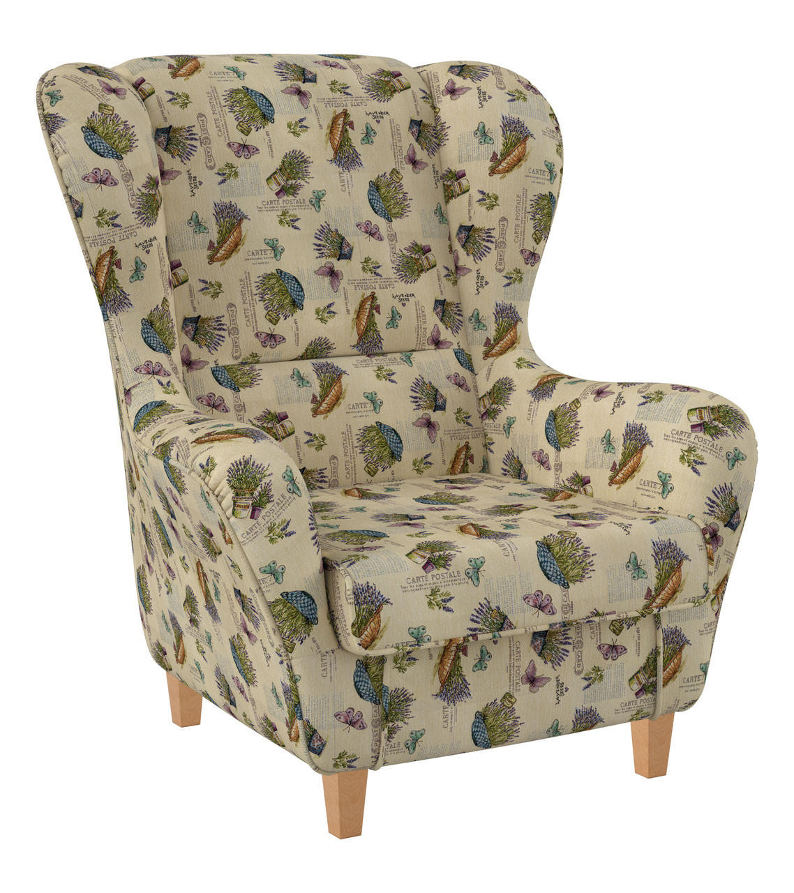 OHRENSESSEL Sofia Relaxsessel mit Hocker | Design Provence Lavendel - Beige/Dunkelgelb, Textil (92/68/95cm) - Supellex