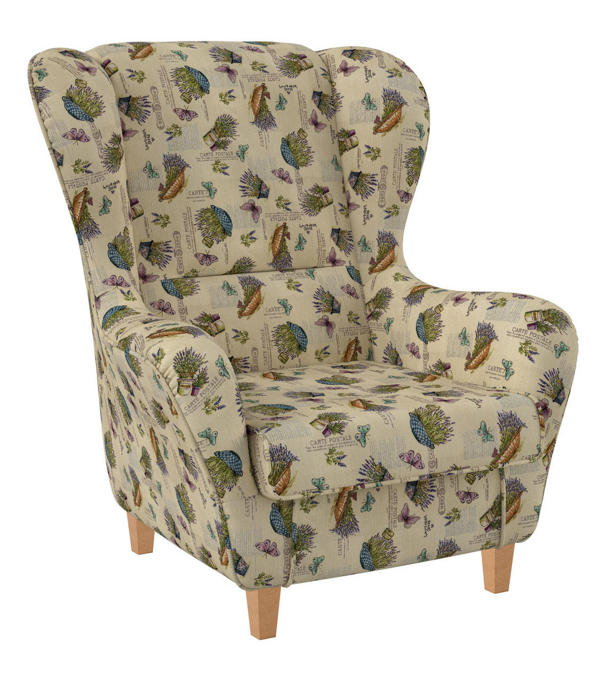 OHRENSESSEL Sofia Relaxsessel mit Hocker | Design Provence Lavendel - Beige/Dunkelgelb, Textil (92/68/95cm) - Supellex