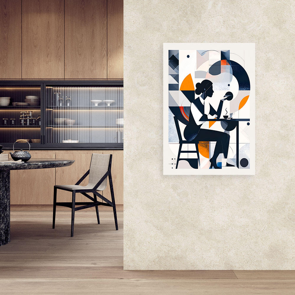 LEINWANDBILD Frau mit Kaffee im Bauhaus-Stil 60x90cm - Weiß, Textil (60/90cm) - Feeby