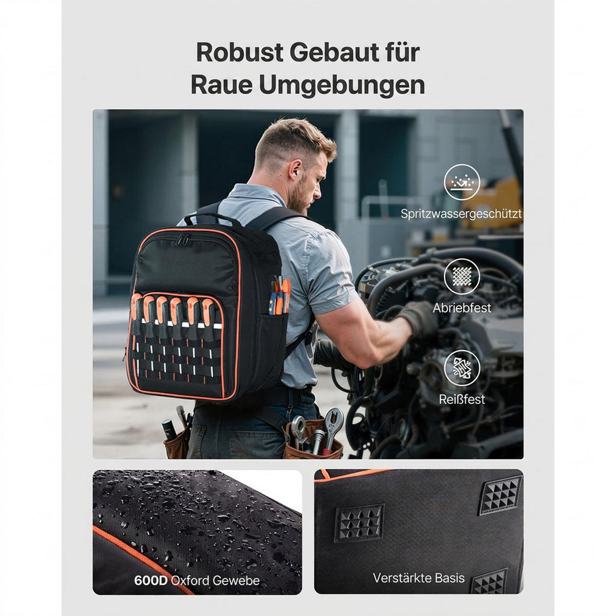 WERKZEUGTASCHE 49 Taschen Laptopfach-verstärkter Boden Elektriker - Schwarz, Textil (10/10/10cm) - Raelunyi