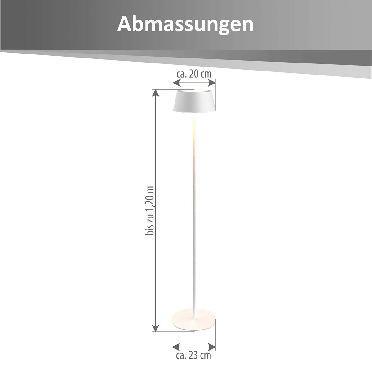 LED-STEHLEUCHTE 23cm Höhe bis zu 120cm Metall weiß - Weiß, Metall (23/23/120cm) - Northpoint