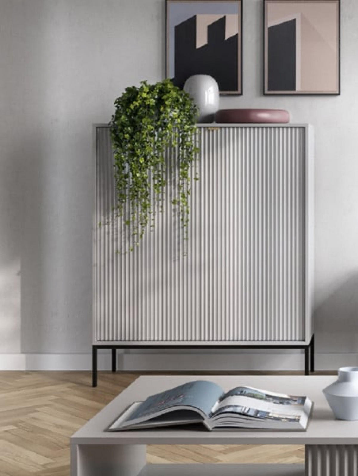 KOMMODE Grau NEW K104 Geriffelt Schwarz - Grau, Holzwerkstoff (104/125/39cm) - Sepro Meble