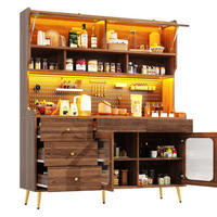 BUFFET 145/39/171 cm aus MDF und Glas mit LED-Beleuchtung Walnussfarben - Walnussfarben, Holzwerkstoff (145/171/39cm) - Modenvie