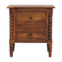 NACHTKASTEN Amber Eiche, 2 Schubladen und Spindelbeine, Hellbraun - Hellbraun/Messingfarben, Holz/Metall (55/60/40cm) - Artisan Furniture