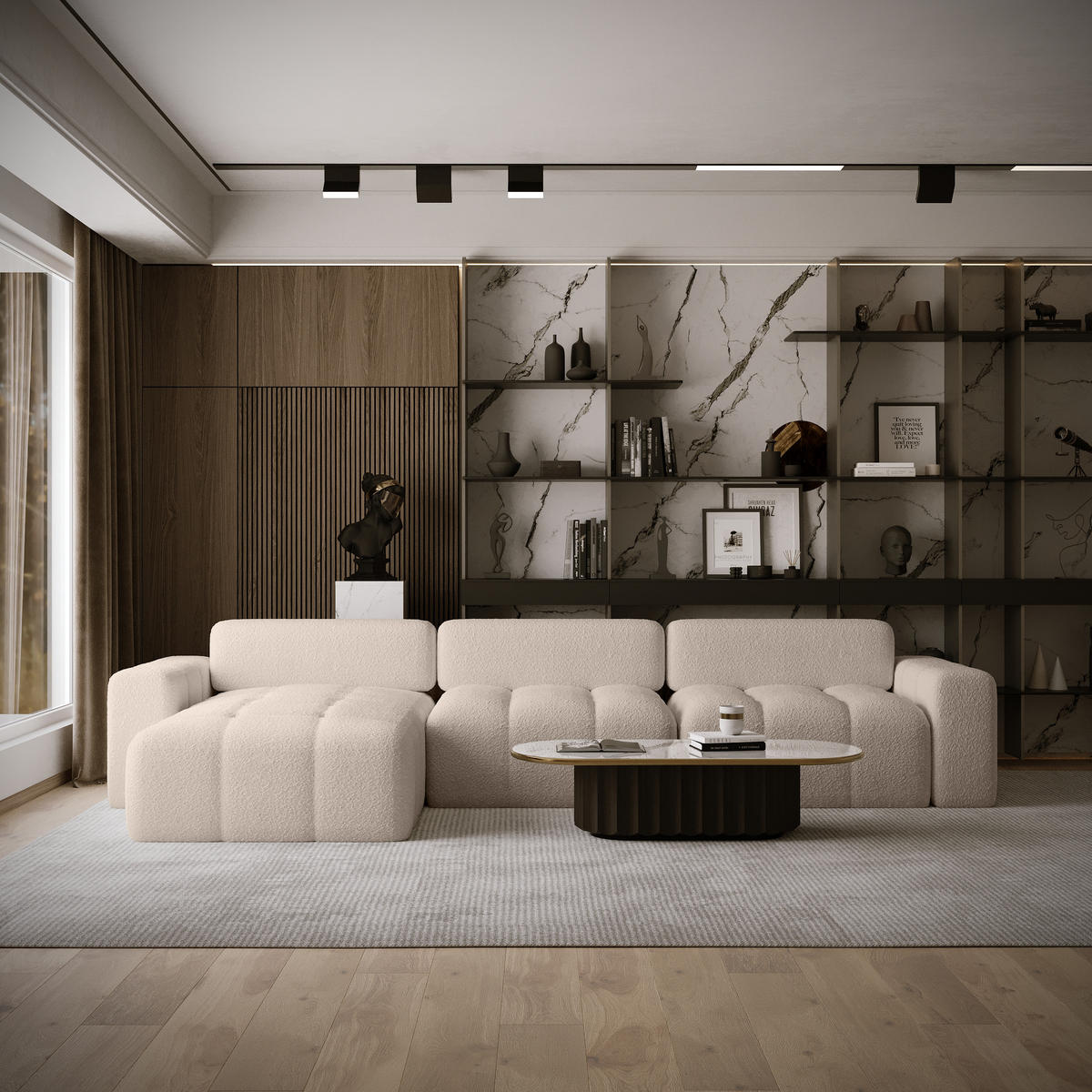 ECKSOFA RIFU SO 300x140 cm, Beige - Beige, Textil (346/185cm) - Fedve