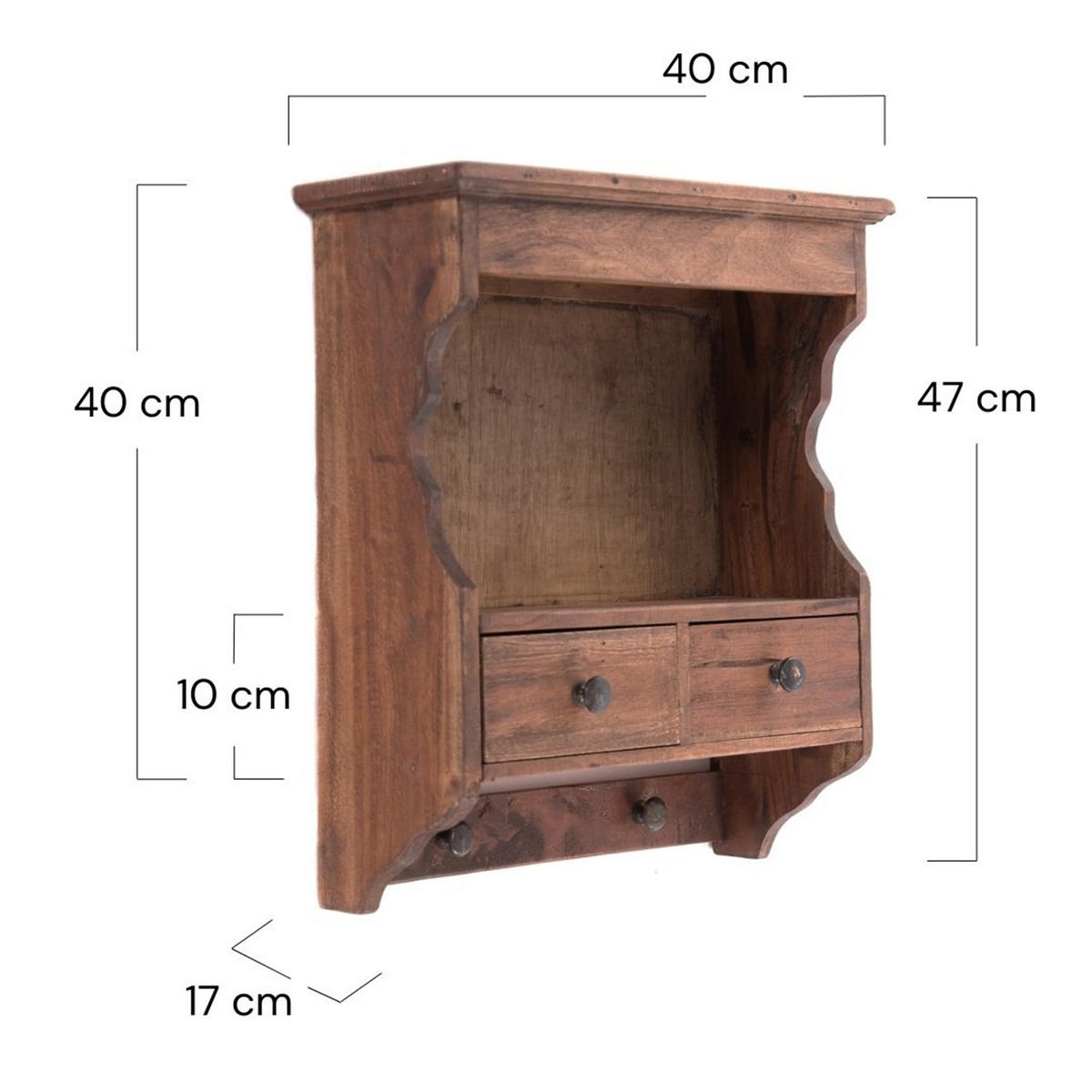 WANDREGAL Granja Mahagoni Holz, 2 Schubladen und Haken braun - Naturfarben, Holz (40/47/17cm) - DESIGN DELIGHTS