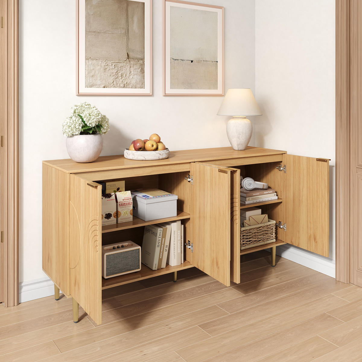 SIDEBOARD 140cm modern Stauraum Anrichte Buffet Wohnzimmer - Naturfarben, Holzwerkstoff (40/72/140cm) - FLIEKS