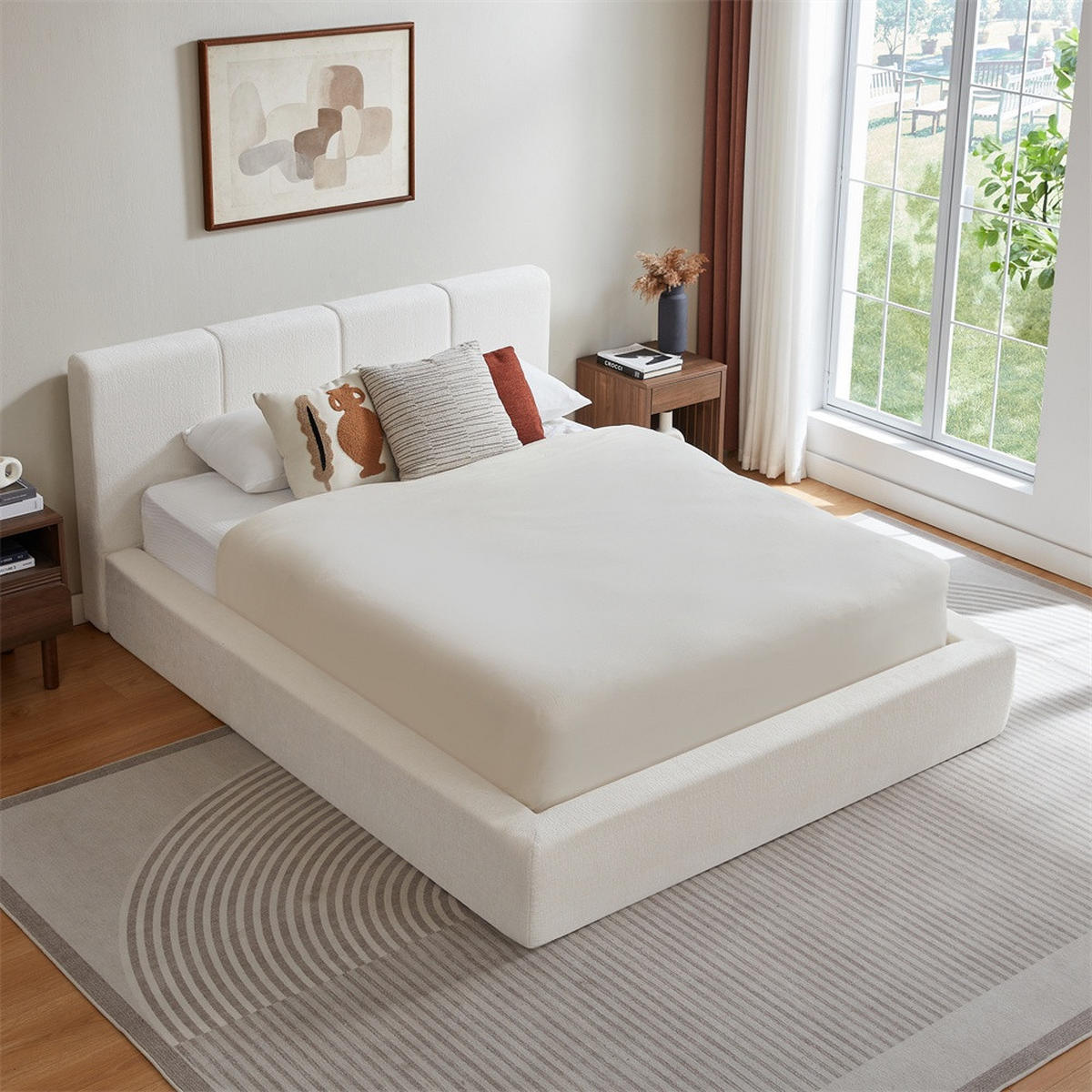 POLSTERBETT 140x200 cm mit gepolstertem Kopfteil - Lattenrost - ohne Matratze - Cremeweiß - Creme, Textil (140/200cm) - DELFA