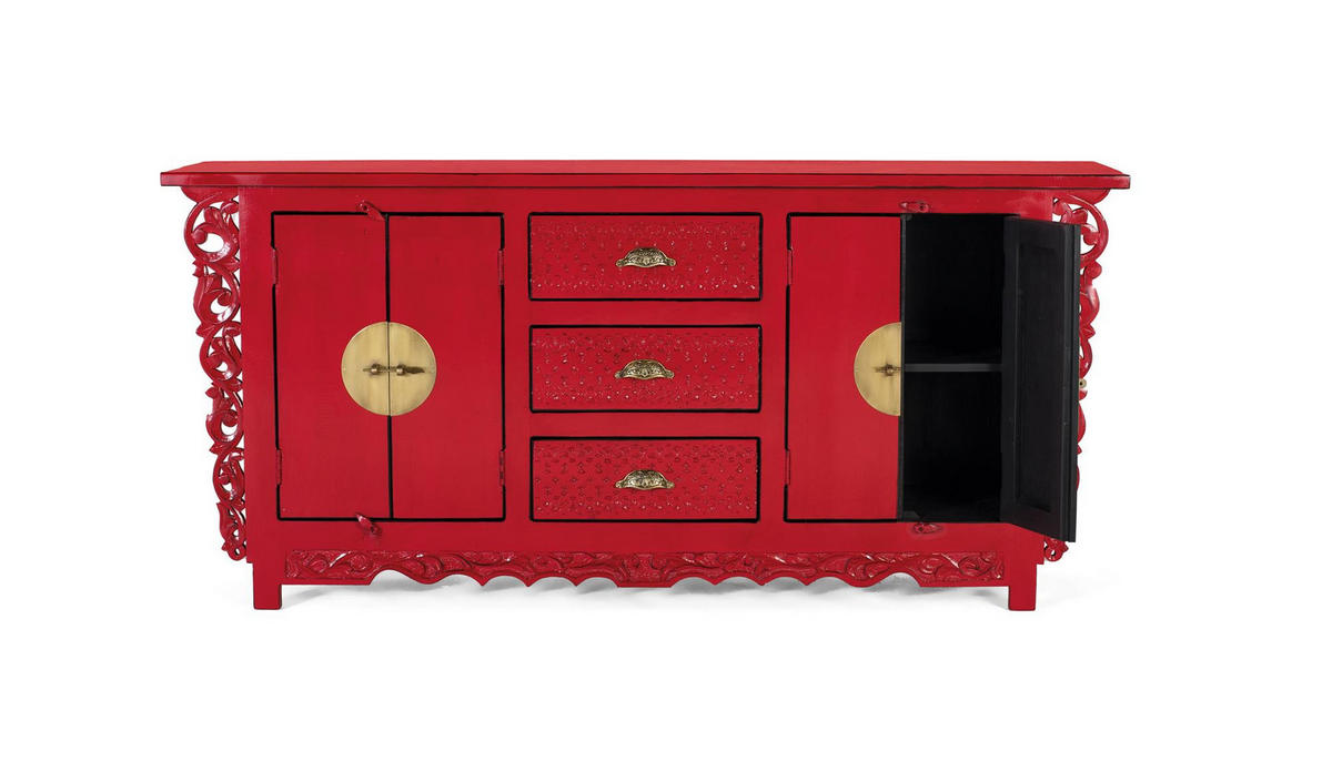 SIDEBOARD mit 2 Türen und 3 Schubladen aus Mangoholz - Rot, Holz (40/84/180cm) - Giner y Colomer
