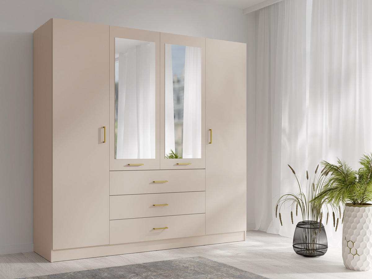 KLEIDERSCHRANK KERONA 20 - 200×200,5×58 cm mit 2 Spiegeln, 4 Türen & 3 Schubladen Wüstensand - Sandfarben, Holz/Holzwerkstoff (200/200.5/58cm) - Milaros Markt