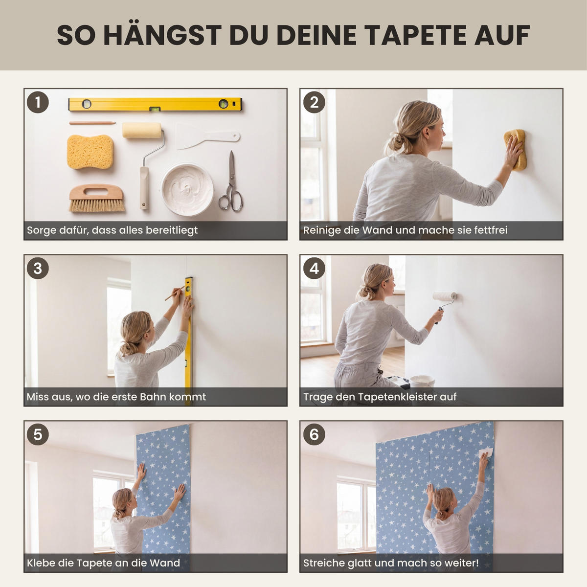 KINDERTAPETE - Sterne - Muster - Blau - 100x300 cm - Hellblau, Papier (100/300cm) - OnlyWow