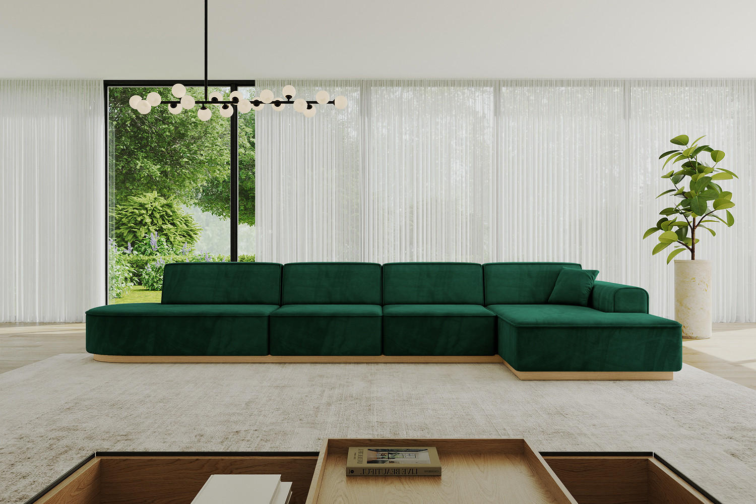 ECKSOFA Ottomane Rechts IREA-L3-v2 - 403x165x81 cm Grün - Grün, Holzwerkstoff/Textil (403/165cm) - ALTDECOR