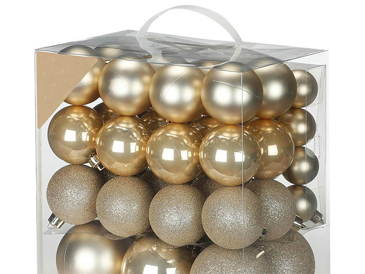 WEIHNACHTSORNAMENTE 54er-Set runde Ornamente Champagner Mix 4-8 cm - Champagner, Kunststoff (8/8/8cm) - LAALU