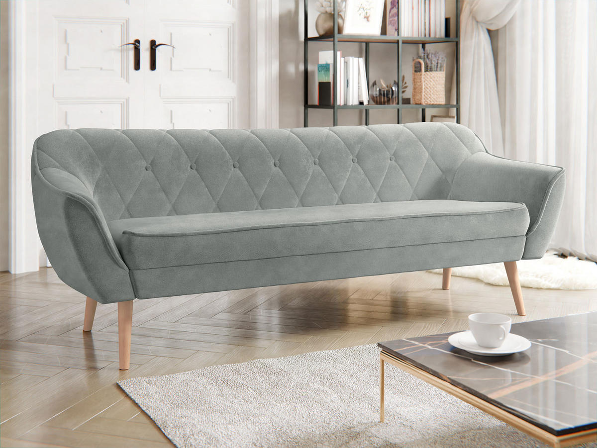 SOFA Skand 3 - Naturfarben/Grau, Holz/Textil (180/75/74cm) - MIRJAN24