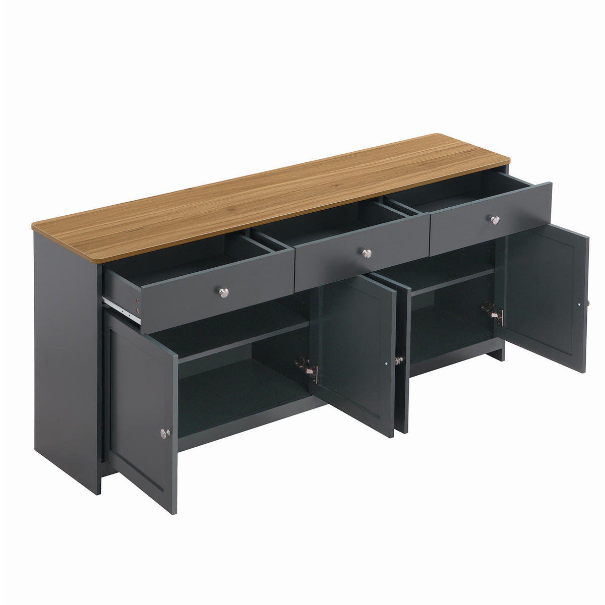 KOMODA 160 cm, MDF, černá a šedá s dekorem dřeva, rustikální - černá, kompozitní dřevo (160/75/37cm) - BEAOK