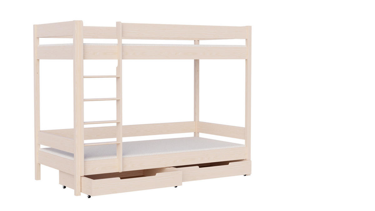 ETAGENBETT Diego 180x80 naturweiß mit Schubladen - Naturfarben, Holzwerkstoff (80/180cm)