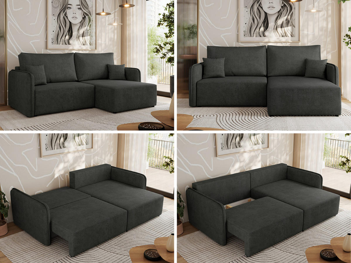 ECKSCHLAFSOFA MESTO L Dunkelgrau Struktur - rechts - Dunkelgrau/Schwarz, Kunststoff/Textil (147/227cm) - MKS