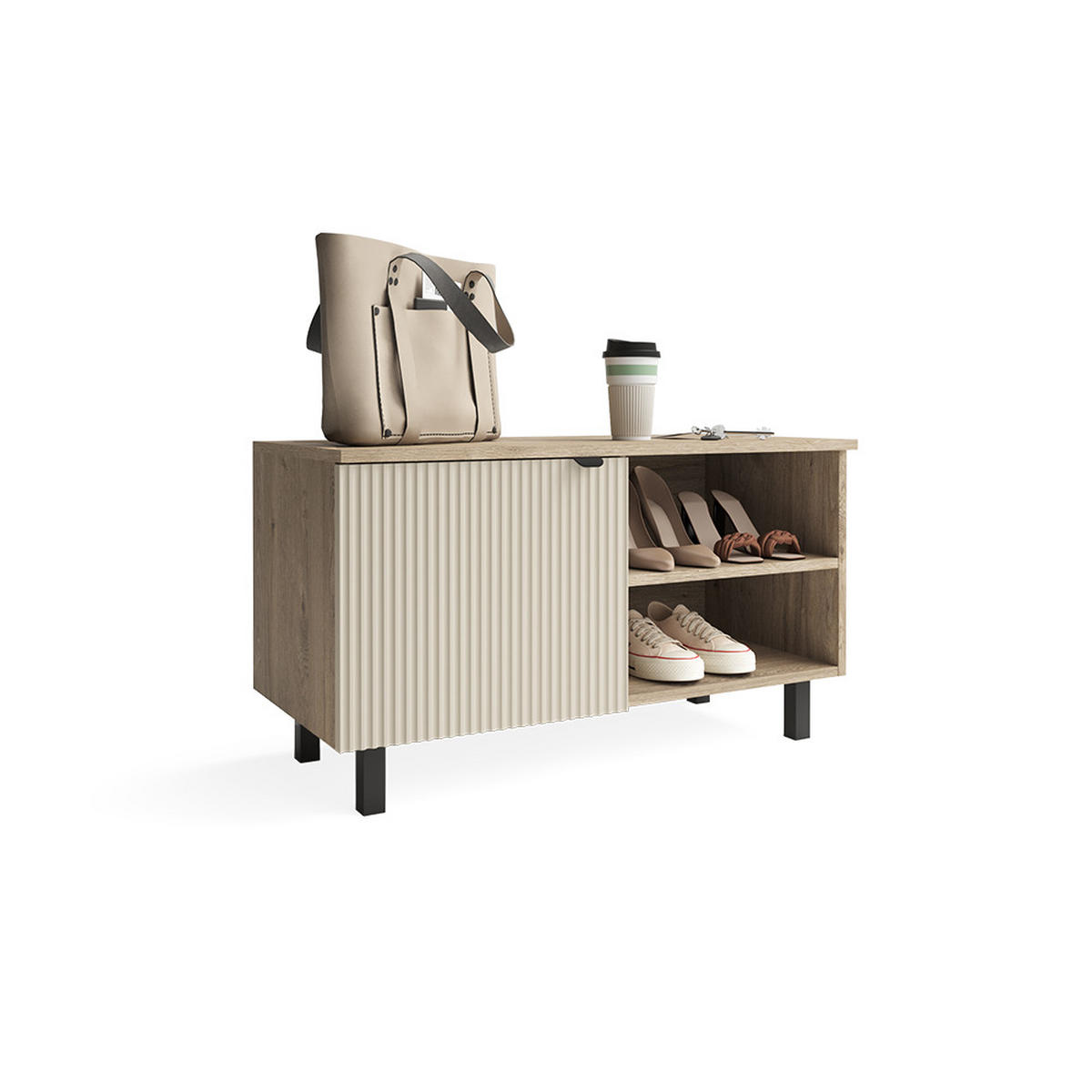 SCHUHSCHRANK Puerto, Eiche/Cashmere, 86 x 48 cm - Kaschmir/Eichefarben, Holzwerkstoff (86/48/40cm) - Vicco