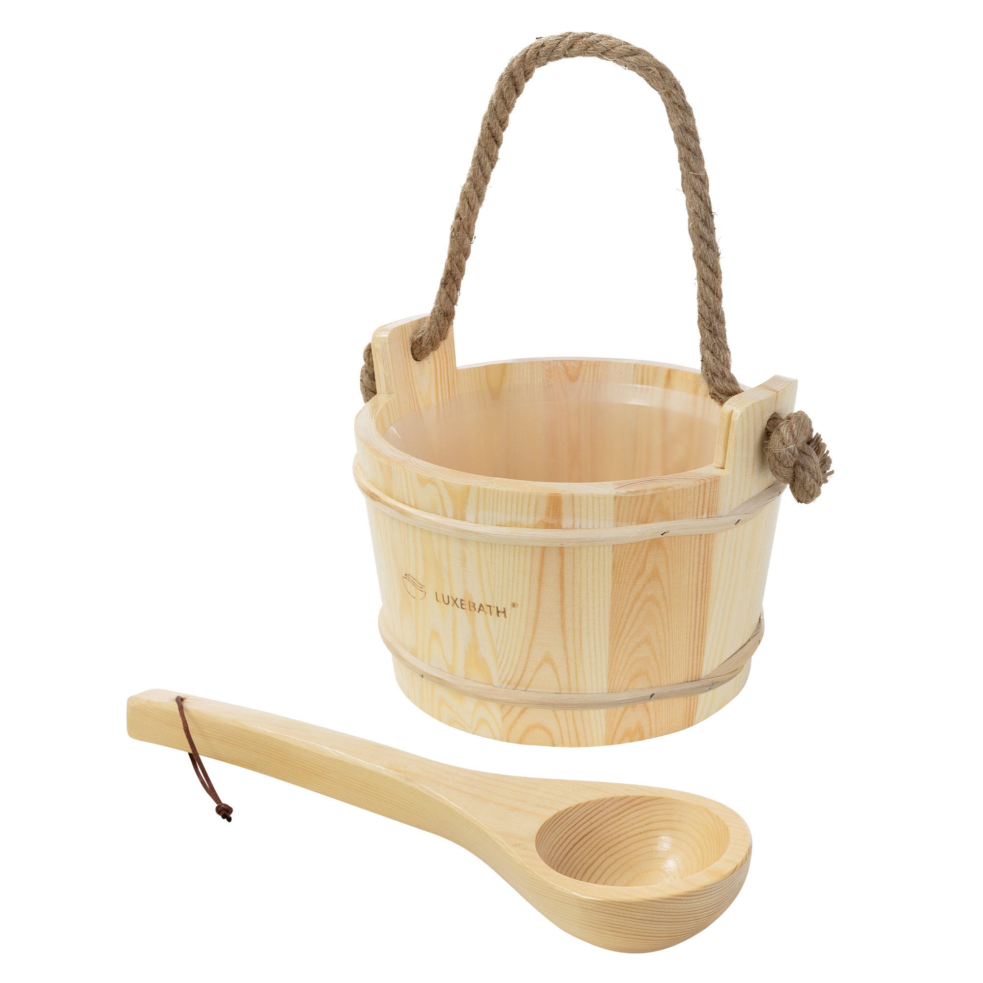 SAUNAZUBEHÖR-SET aus Kiefernholz mit Aufgusskübel und Schöpfkelle - Naturfarben, Holz (37/43/27.5cm) - LuxeBath