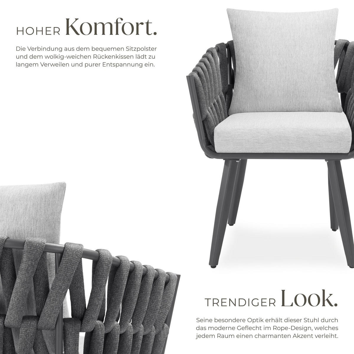 STUHL Lugano im Rope-Design,Aluminium anthrazit,61 x 60 x 73 cm - Dunkelgrau/Anthrazit, Kunststoff/Metall (62.5/75/65.5cm) - tectake