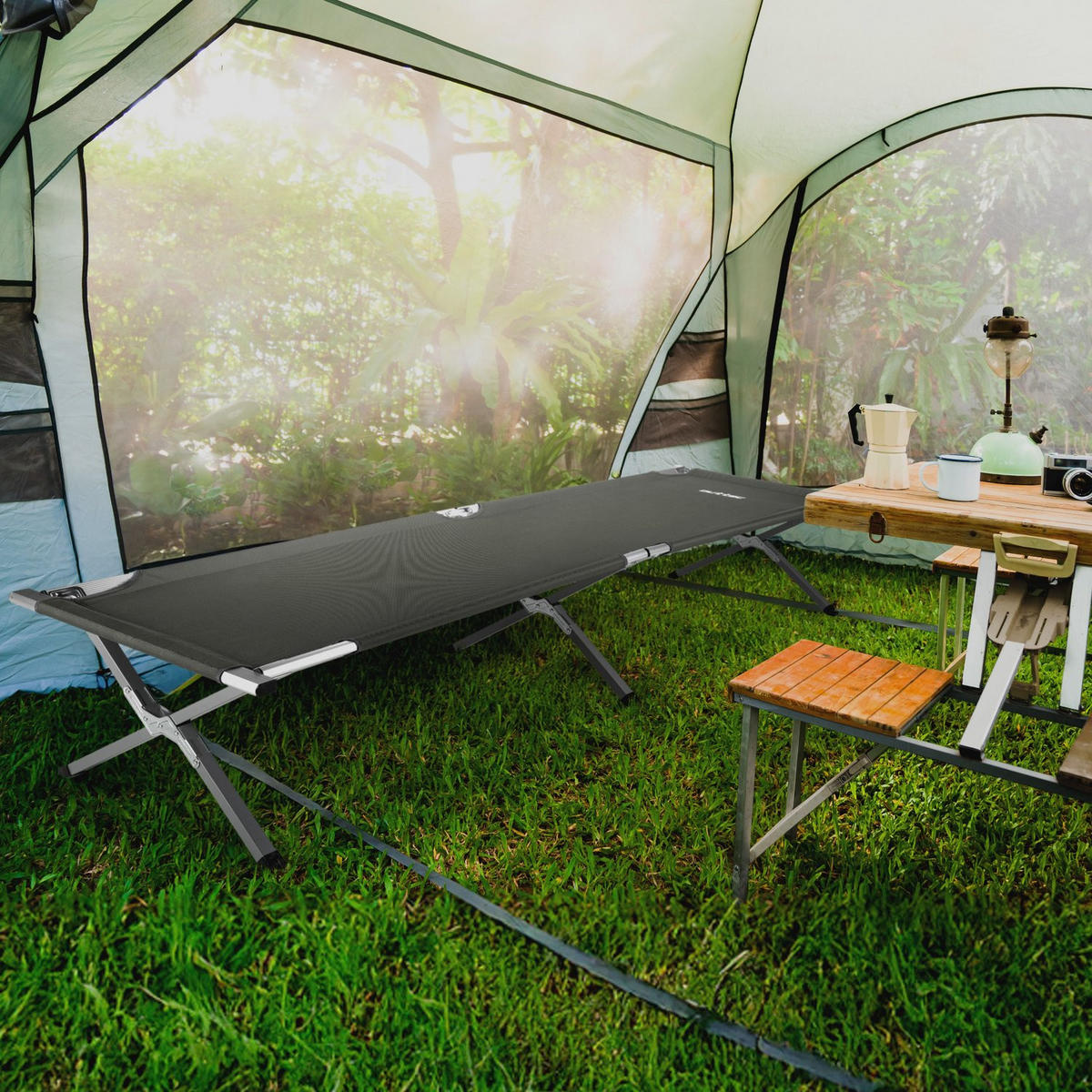 CAMPINGBETT 203/62/45 cm - Grau, Textil/Metall (203/45/62cm) - Outtec