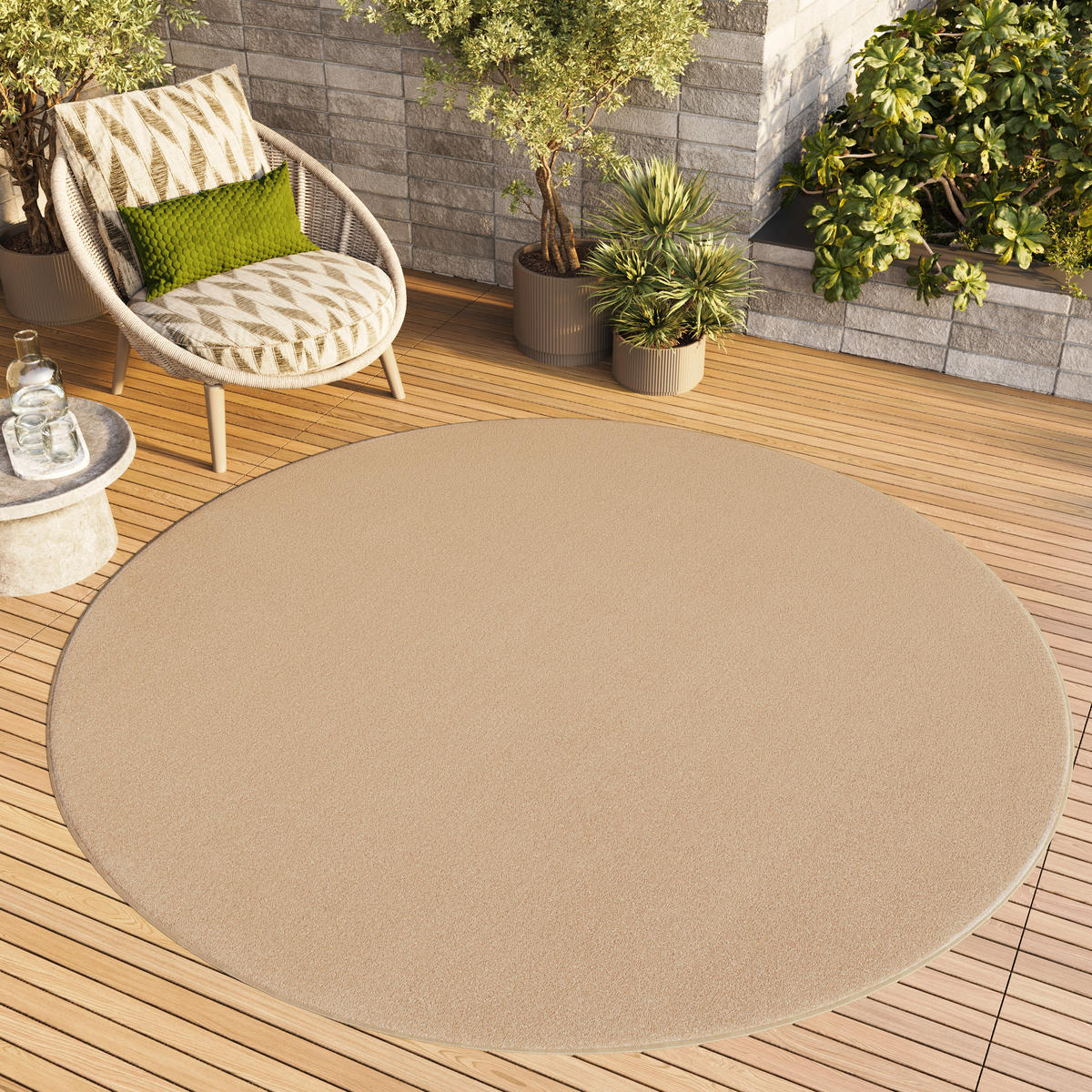 TEPPICH MONO Rund Outdoor Beige 100/100 cm - Beige, Textil (100/100cm) - Tapiso