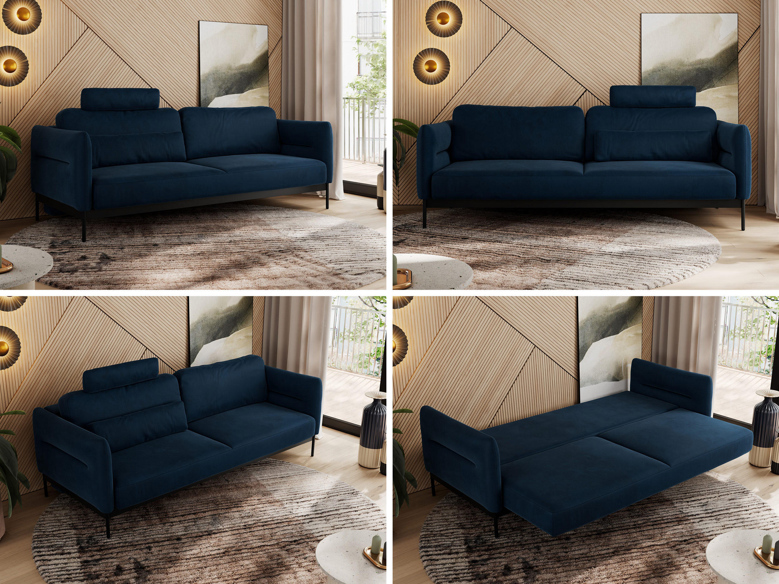 Thumbnail - MKS Sofa, Dunkelblau, Textil, 3-Sitzer, 221x82x101 cm, Oeko-Tex®, Wohnzimmer, Sofas & Couches, Sofas, 3-Sitzer Sofas