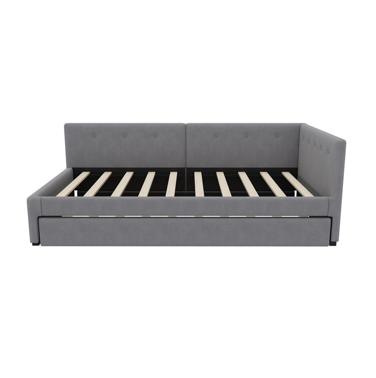 TAGESBETT aus Samt 90x200 cm Grau mit ausziehbarem Rollbett und Lattenrost, platzsparendes Design - Grau, Textil (90/200cm) - Modfu