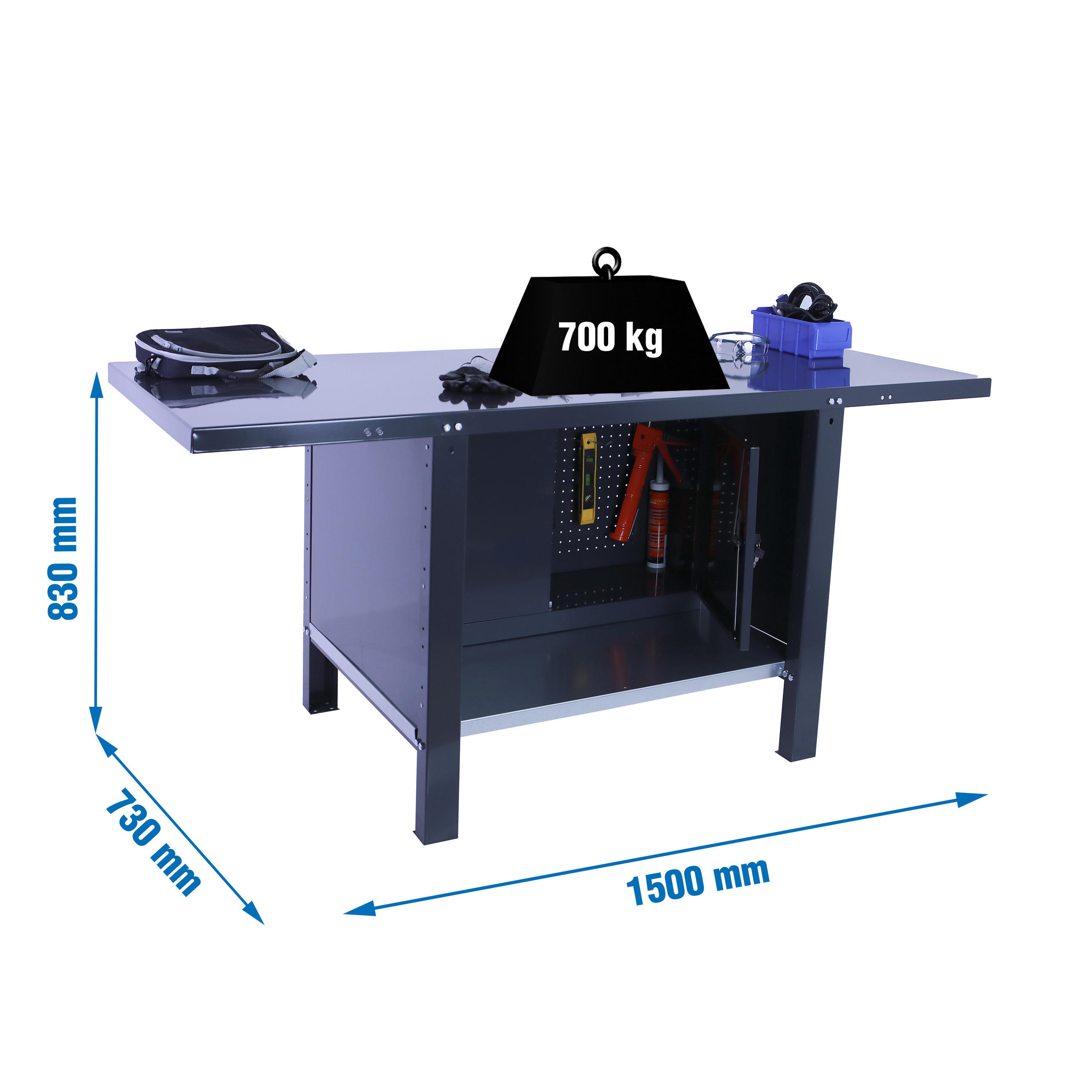 WERKBANK Buffalo Metal mit Schrank HxBxT 83 x 150 x 73 cm Traglast 700 kg Anthrazit - Anthrazit, Metall (150/83/73cm) - PROREGAL