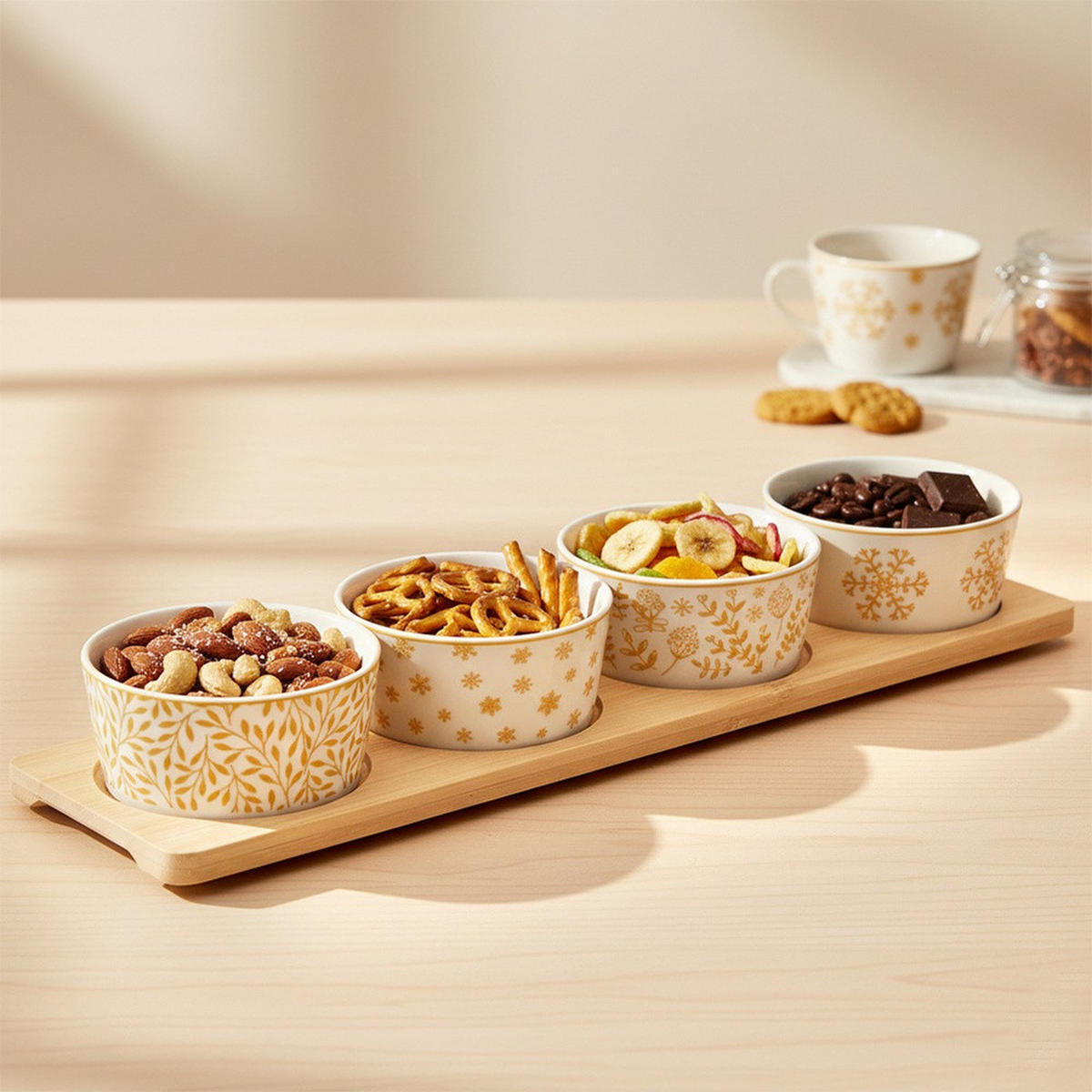 SNACKSCHALEN Porzellan auf Tablett 5 Stück. - Weiß, Keramik (10/38/4.5cm) - Excellent Houseware