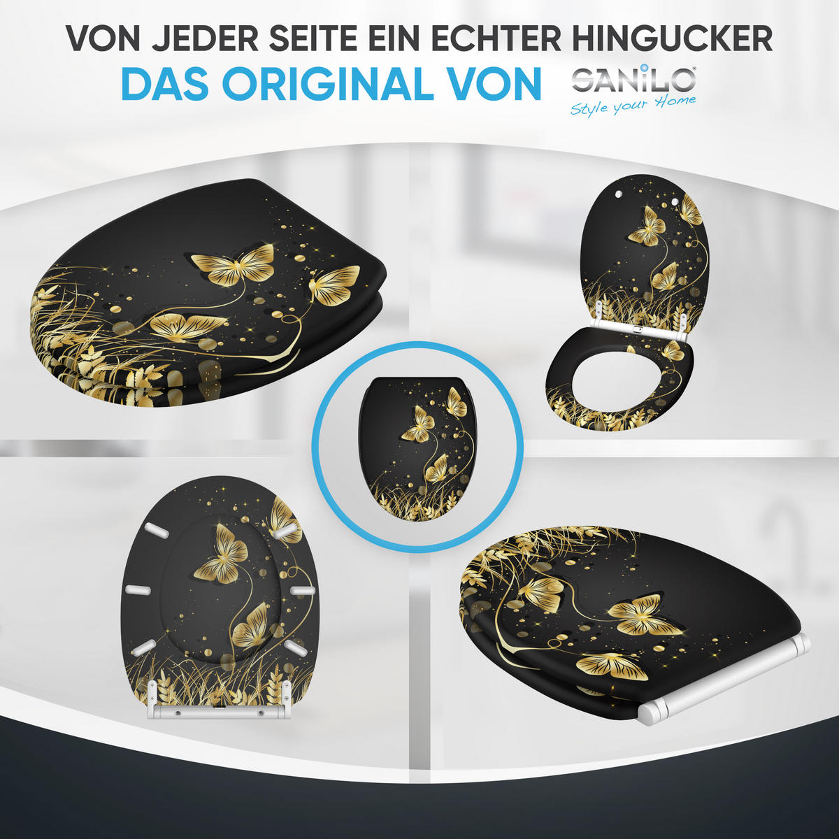 WC-SITZ mit Absenkautomatik & Top Fix Silhouette - Schwarz, Holzwerkstoff (37.7/5.5/48cm) - Sanilo