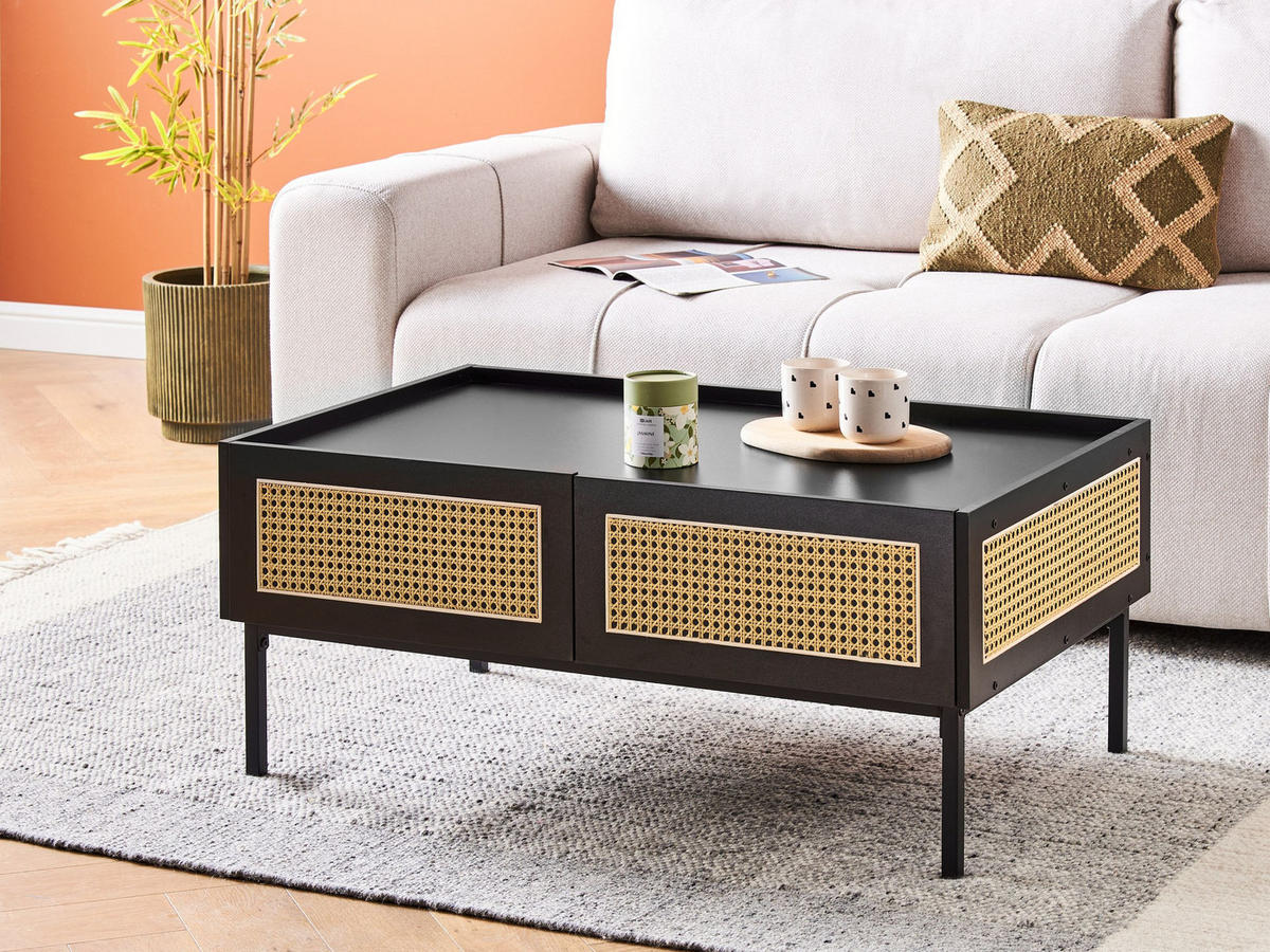 COUCHTISCH Schwarz/Heller Holzfarbton Cullen - Hellbraun/Schwarz, Holzwerkstoff (97/57/42cm) - Beliani